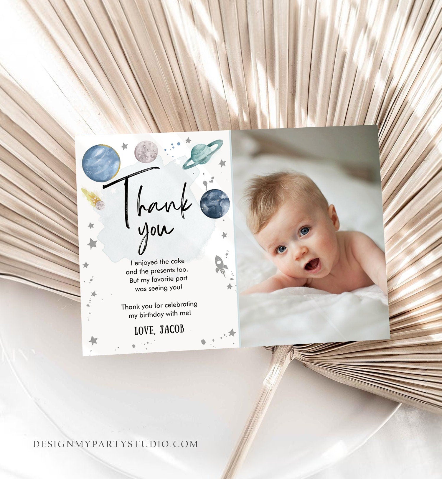 Editable Space Birthday Thank You Card Space Astronaut To the Moon Galaxy Thank You Note Planet Digital Download Template Printable 0357