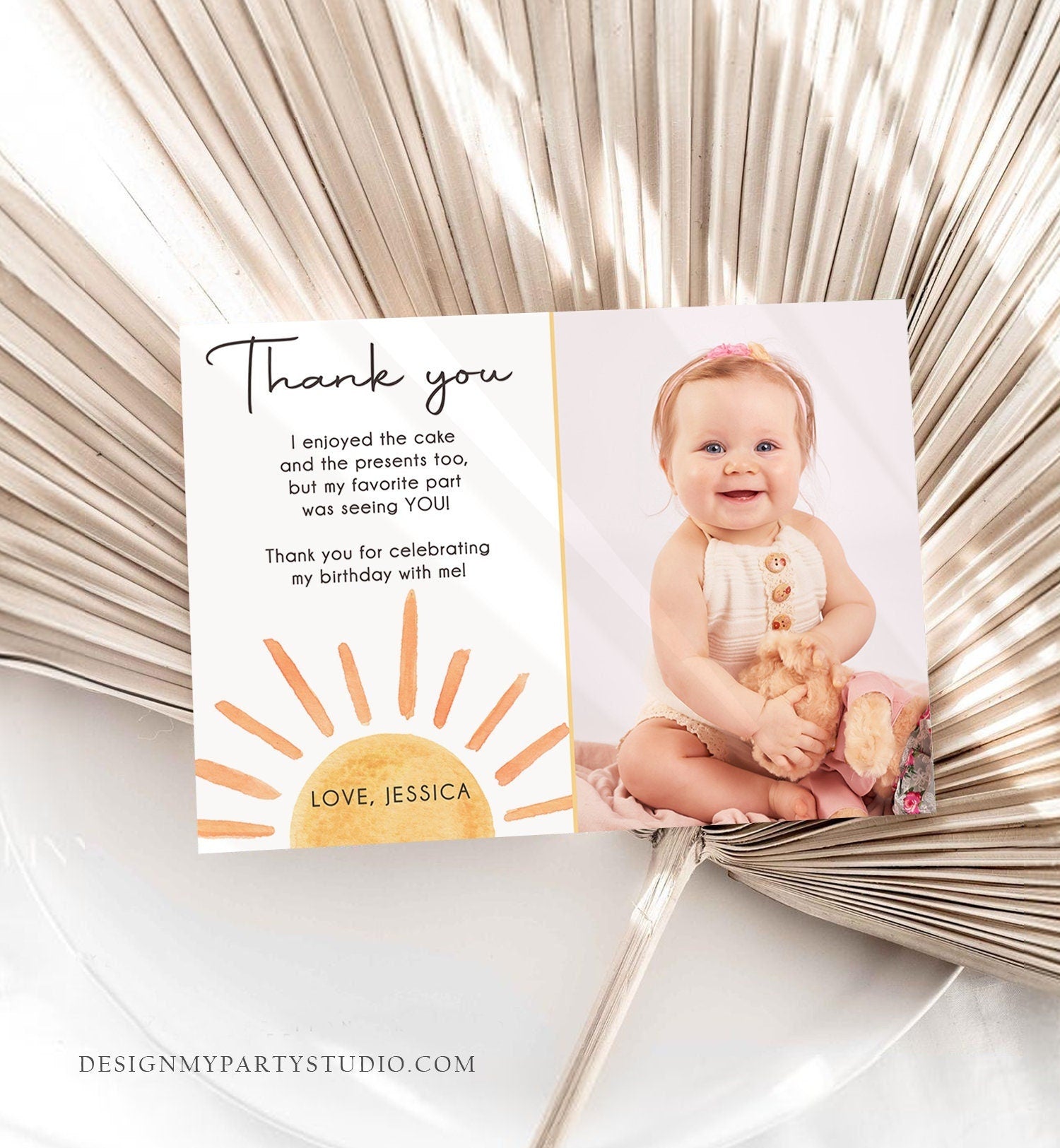 Editable Sun Thank You Card Sun Birthday Party Thank You Note Sunshine 1st Trip Around the Sun First Printable Template Corjl Digital 0431