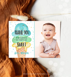 Editable Ice Cream Thank You Card Ice Cream Birthday Thank You Note Boy Birthday Summer Download Printable Template Digital Corjl 0243