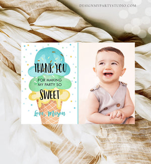 Editable Ice Cream Thank You Card Ice Cream Birthday Thank You Note Boy Birthday Summer Download Printable Template Digital Corjl 0243