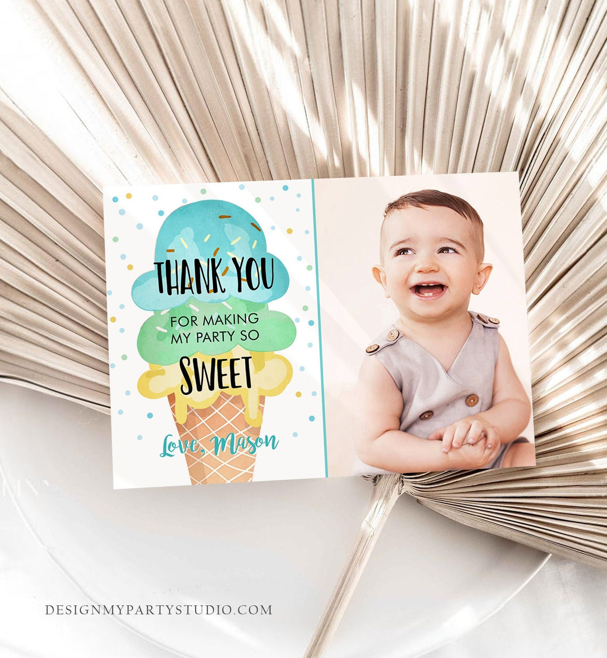 Editable Ice Cream Thank You Card Ice Cream Birthday Thank You Note Boy Birthday Summer Download Printable Template Digital Corjl 0243