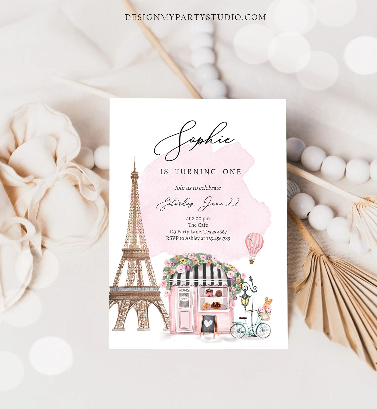 Editable Paris Birthday Invitation French Patisserie Parisian Cafe French Birthday Floral Tea Party Printable Template Corjl Digital 0441