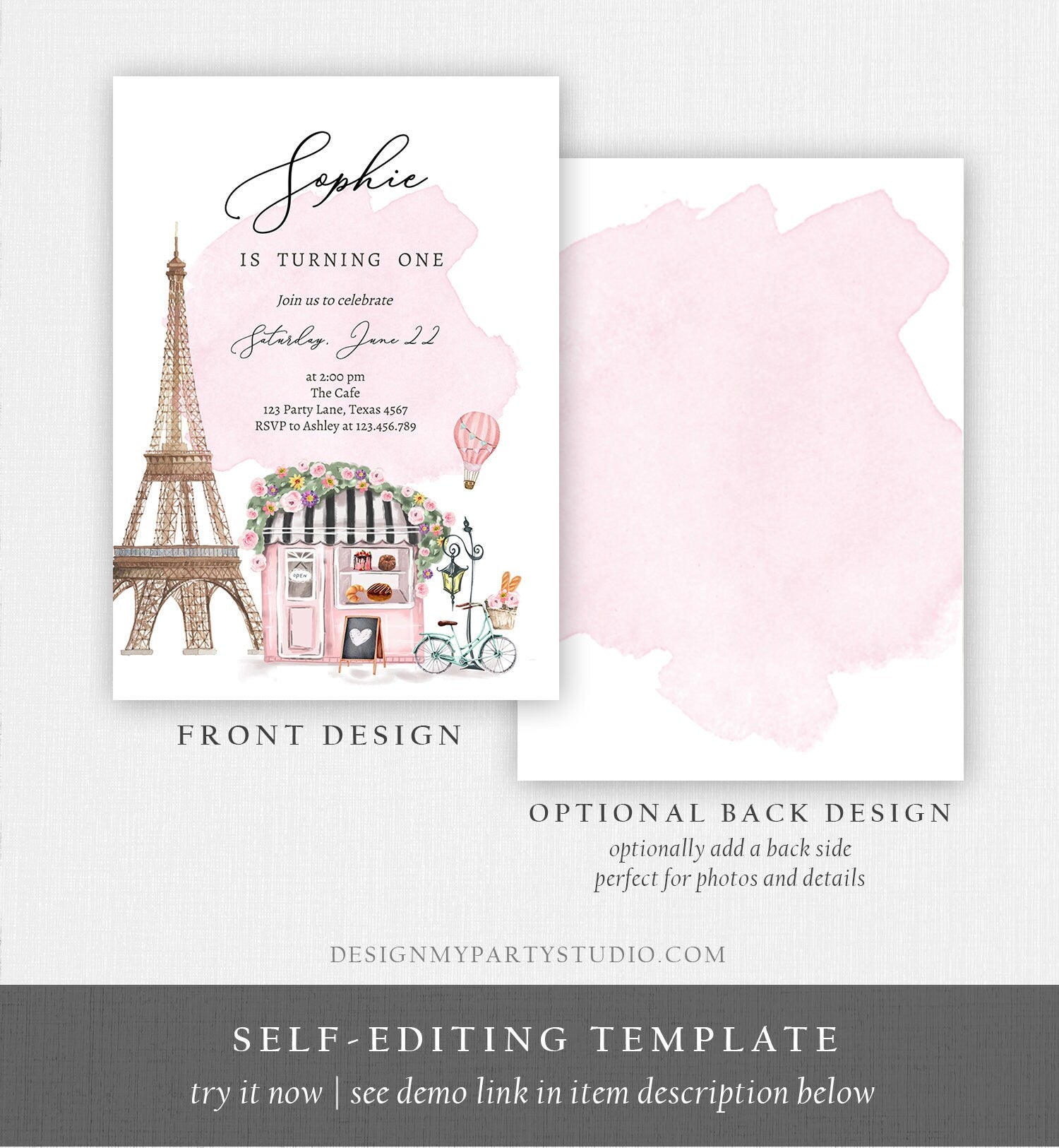 Editable Paris Birthday Invitation French Patisserie Parisian Cafe French Birthday Floral Tea Party Printable Template Corjl Digital 0441