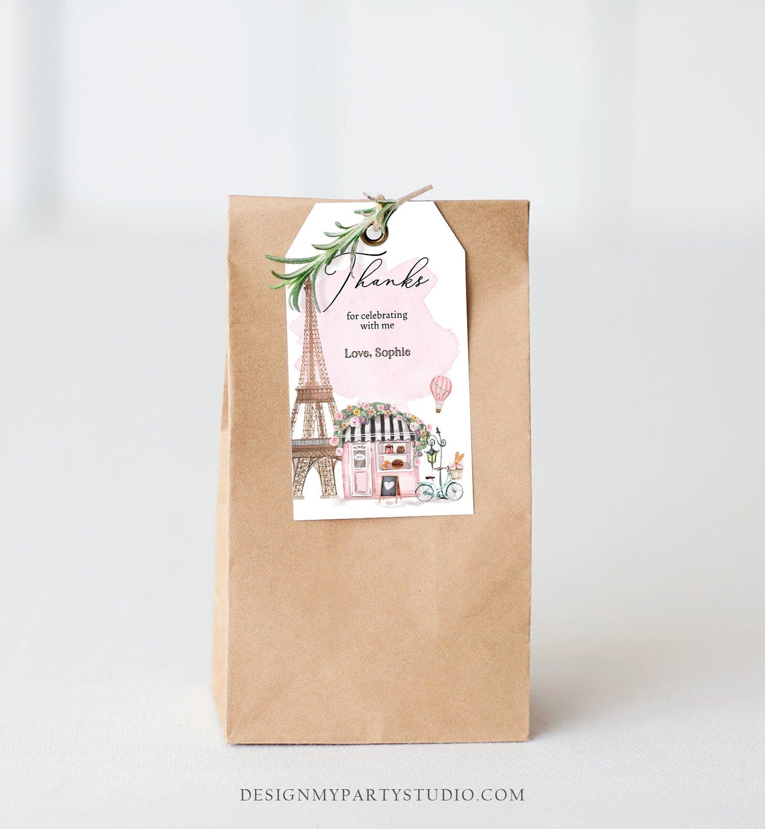 Editable Paris Birthday Favor Tag French Patisserie Parisian Cafe French Baby Shower Gift Tag Floral Tea Party Digital Corjl Template 0441