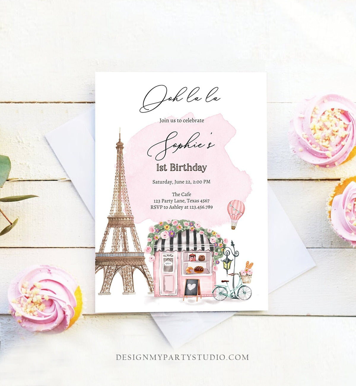 Editable Paris Birthday Invitation French Patisserie Parisian Cafe French Birthday Floral Tea Party Printable Template Corjl Digital 0441