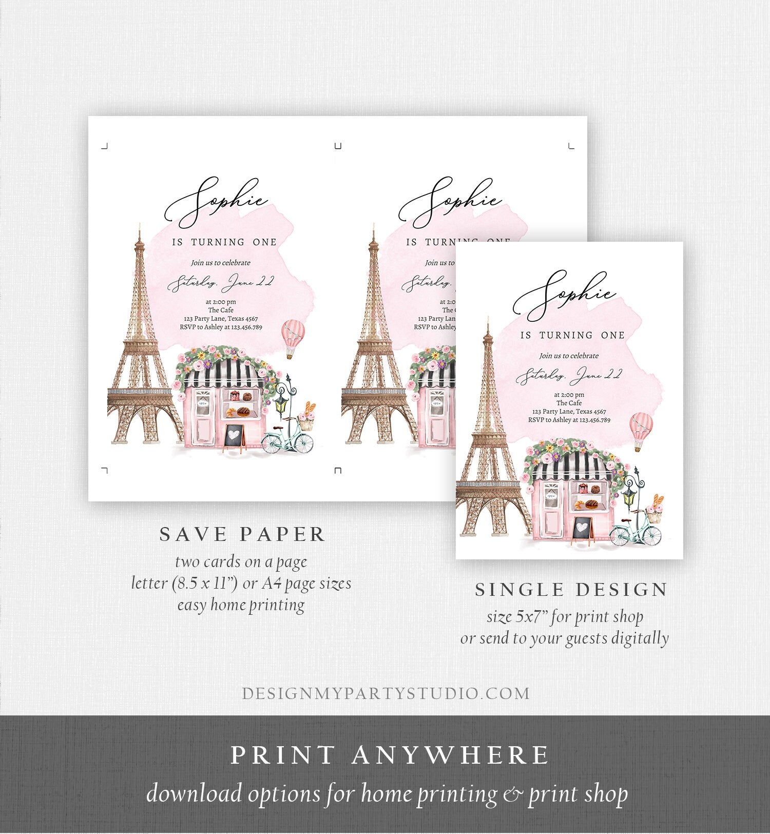 Editable Paris Birthday Invitation French Patisserie Parisian Cafe French Birthday Floral Tea Party Printable Template Corjl Digital 0441