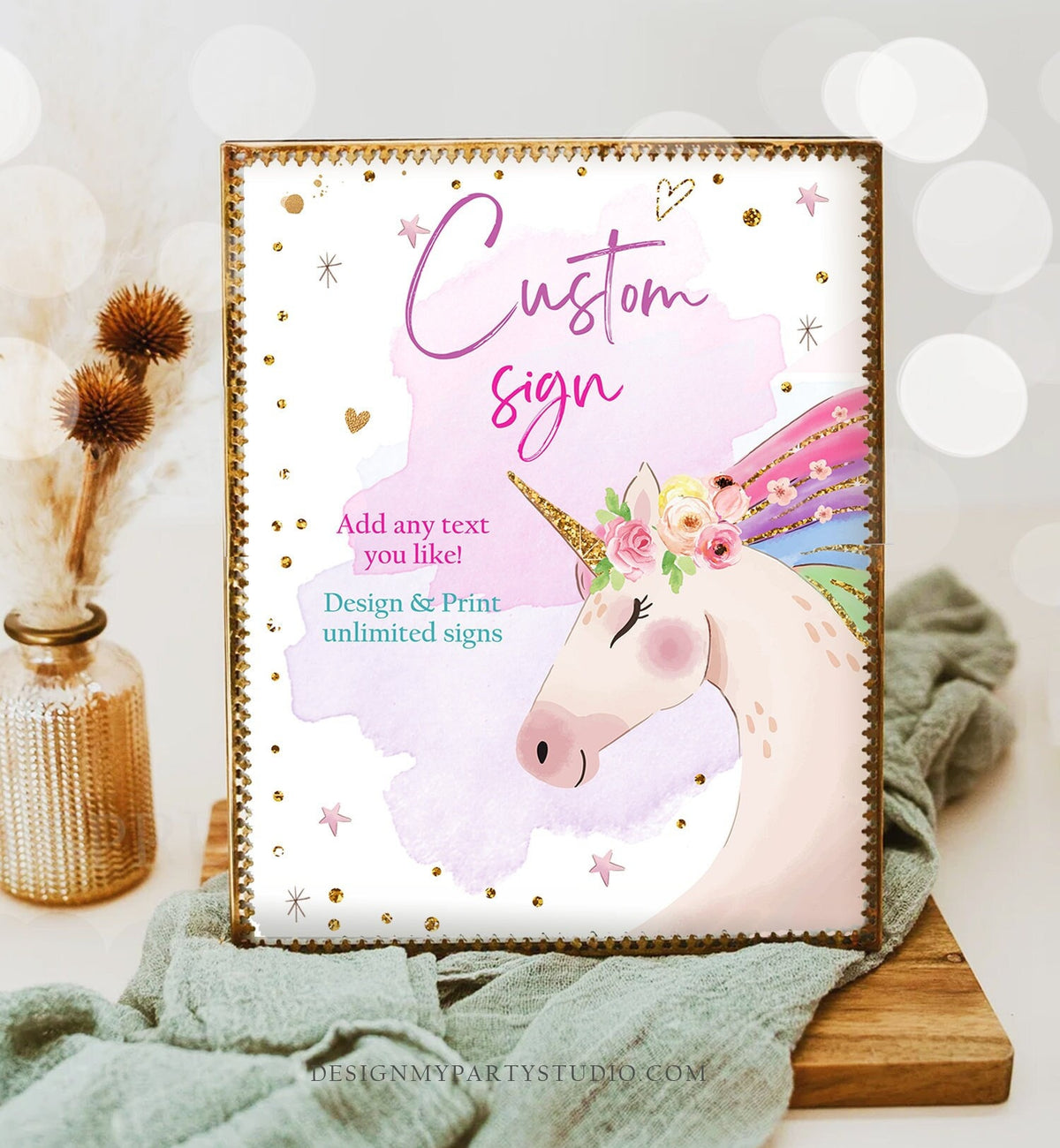 Editable Custom Sign Unicorn Birthday Magical Unicorn Party Decor Girl Pink Pastel Unicorn Party Signs 8x10 Download PRINTABLE Corjl 0411