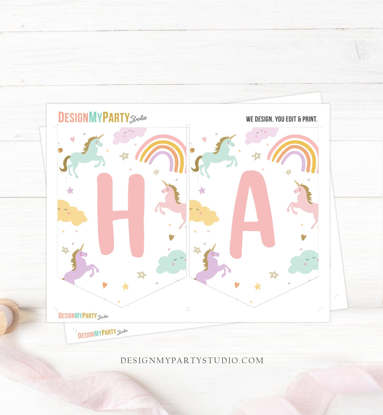 Happy Birthday Banner Unicorn Birthday Banner Magical Birthday Decorations Girl Pink Pastel Rainbow Download PRINTABLE DIGITAL DIY 0426