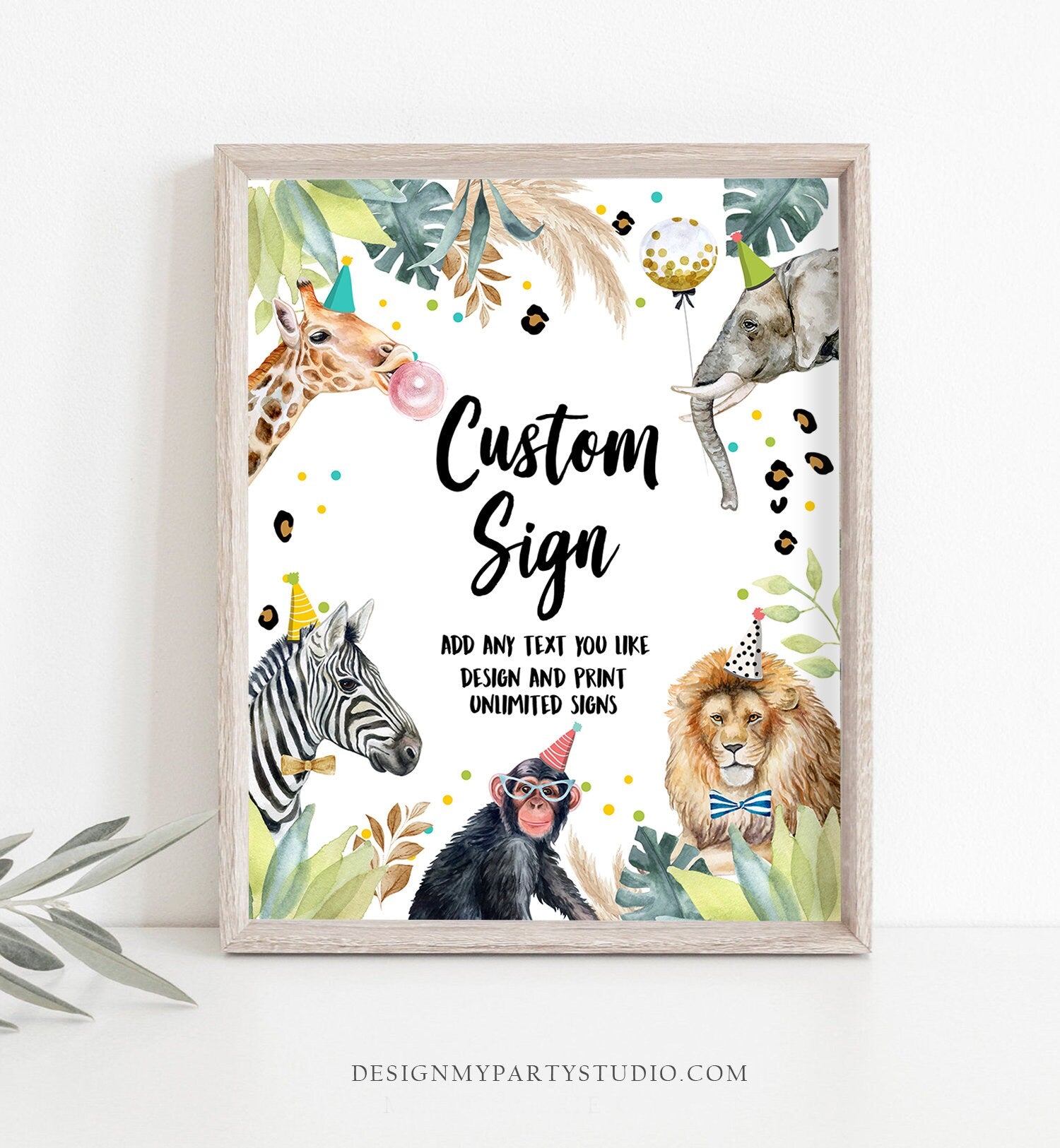 Editable Custom Sign Party Animals Sign Wild One Animals Decor Zoo Safari Animals Girl Table Decoration 8x10 Instant Download PRINTABLE 0417