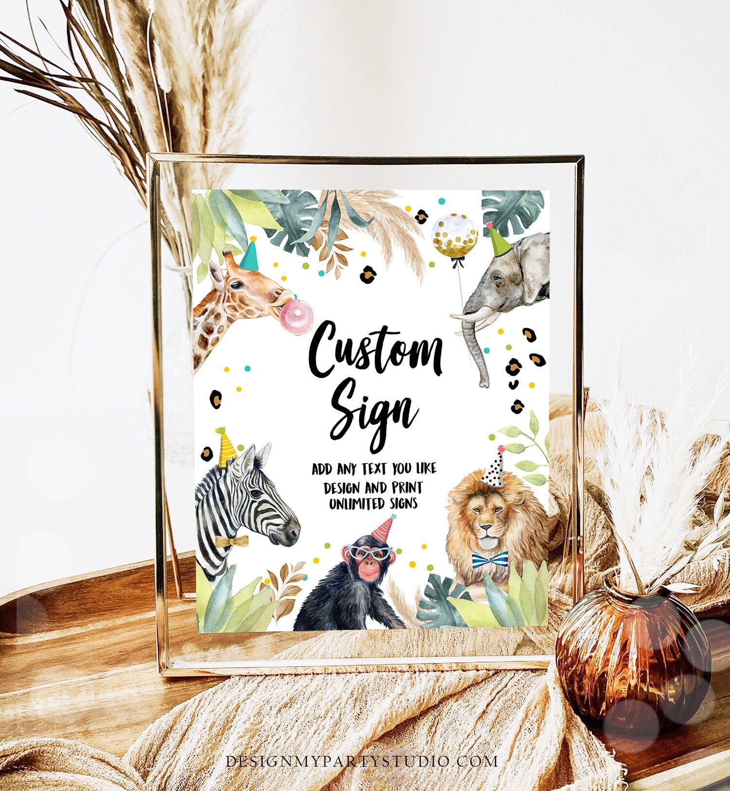 Editable Custom Sign Party Animals Sign Wild One Animals Decor Zoo Safari Animals Girl Table Decoration 8x10 Instant Download PRINTABLE 0417