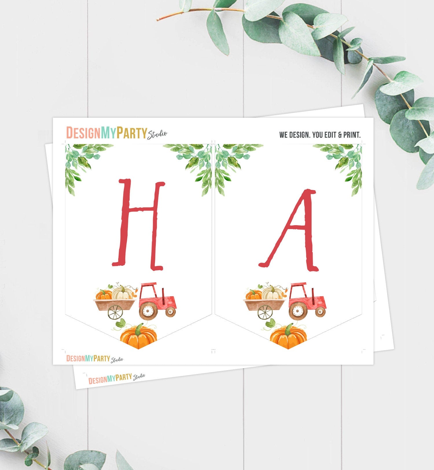 Happy Birthday Farm Animals Banner Pumpkin Party Animals Birthday Banner Boy Barnyard Decor Instant Digital Download Printable 0155