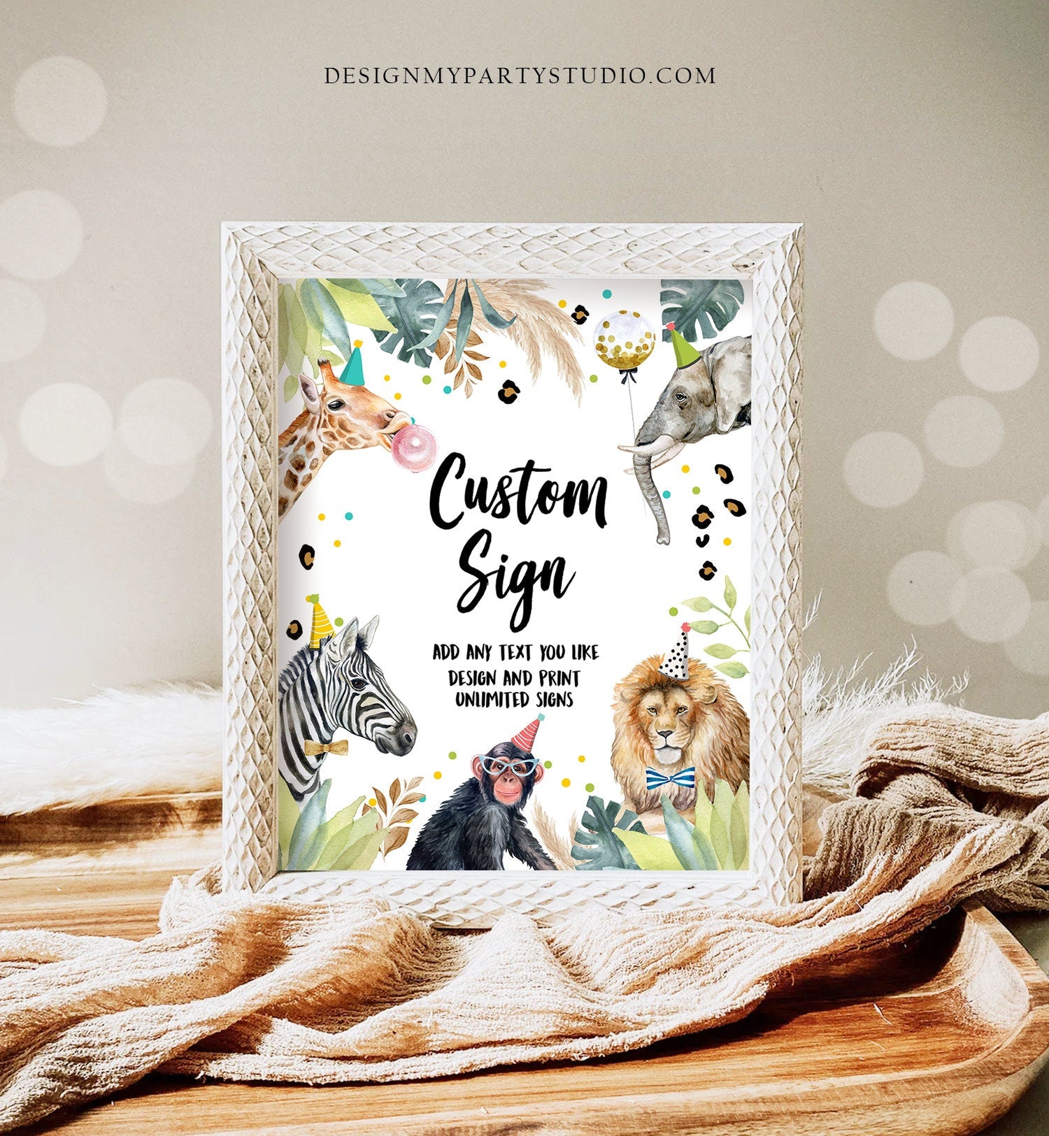 Editable Custom Sign Party Animals Sign Wild One Animals Decor Zoo Safari Animals Girl Table Decoration 8x10 Instant Download PRINTABLE 0417