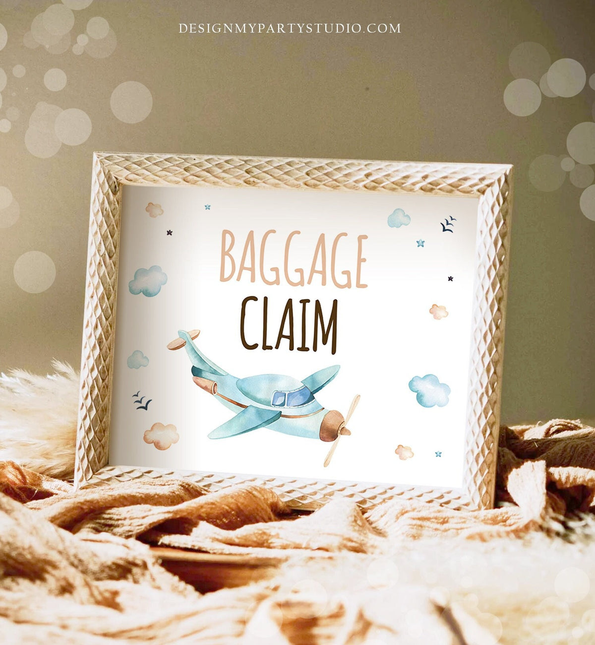 Baggage claim Sign Airplanes birthday party sign Vintage Around the World Travel Adventure Baby shower Airplane theme Printable 0185