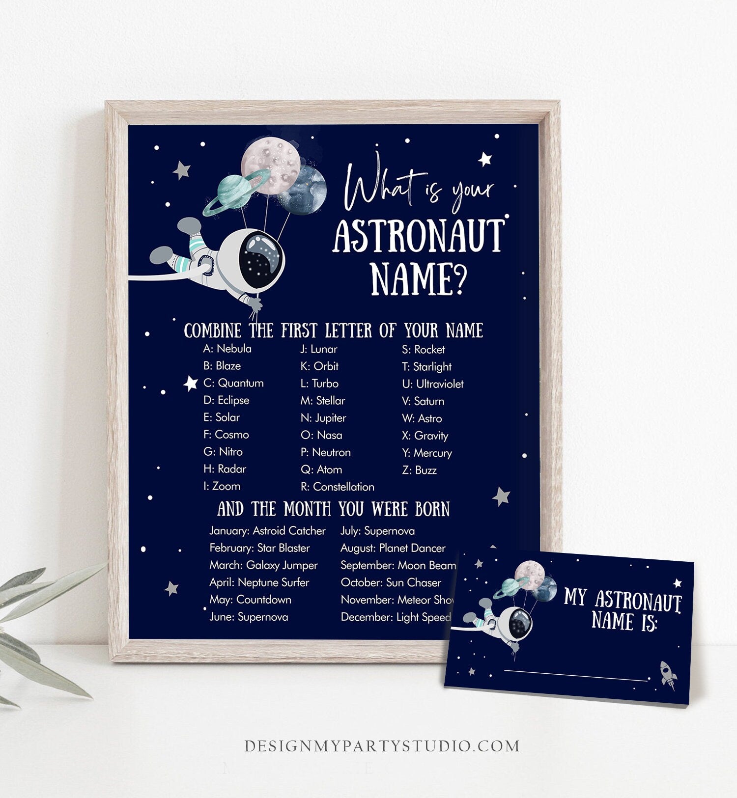 Editable What Is your Astronaut Name Game Outer Space Birthday Game Galaxy Birthday Party Activity Boy Rocket Template Printable Corjl 0366