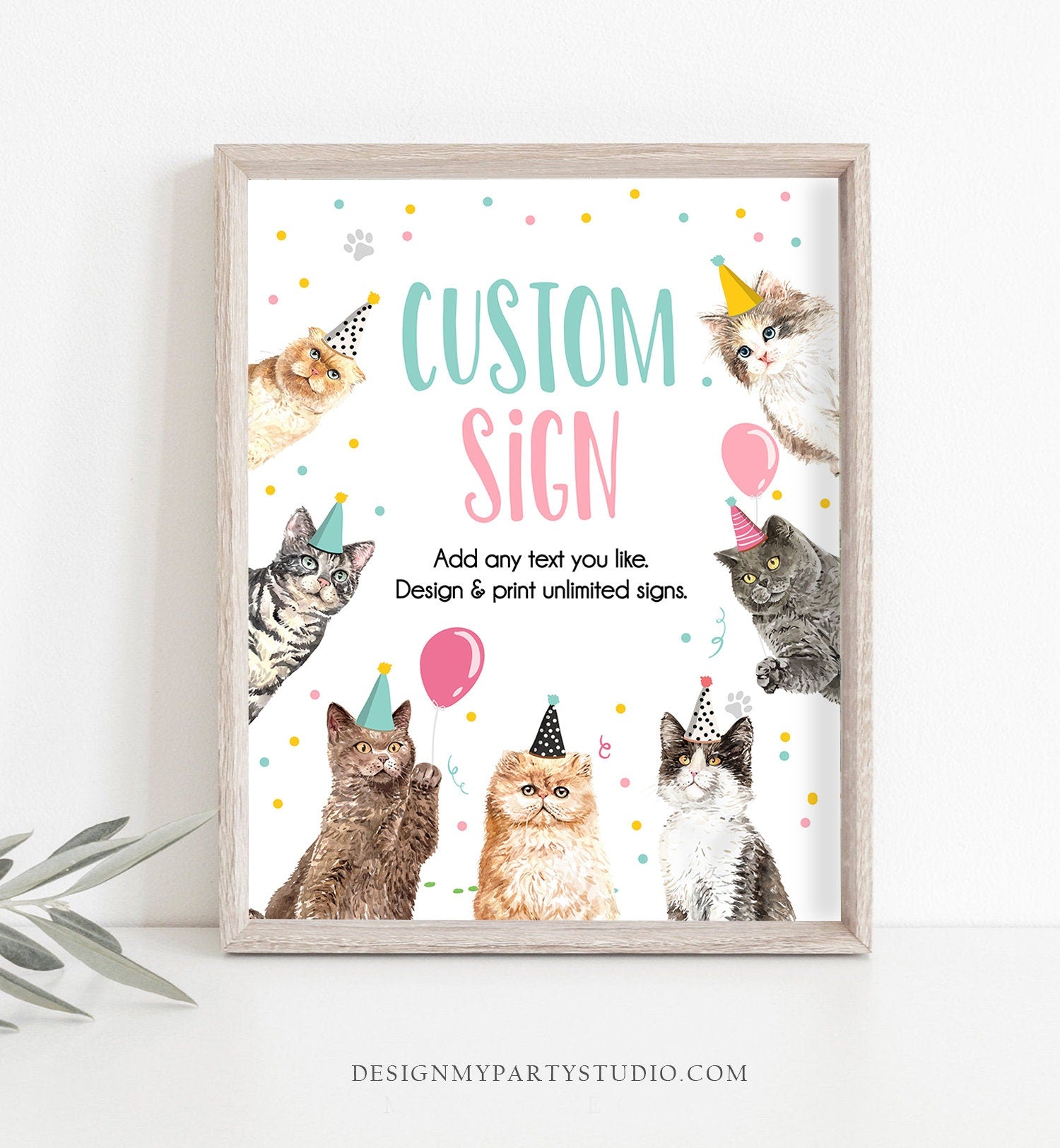 Editable Custom Sign Cat Birthday Kitten Birthday Party Sign Girl Pawty Decor Vet Adopt Table Sign Decoration 8x10 Download Printable 0384