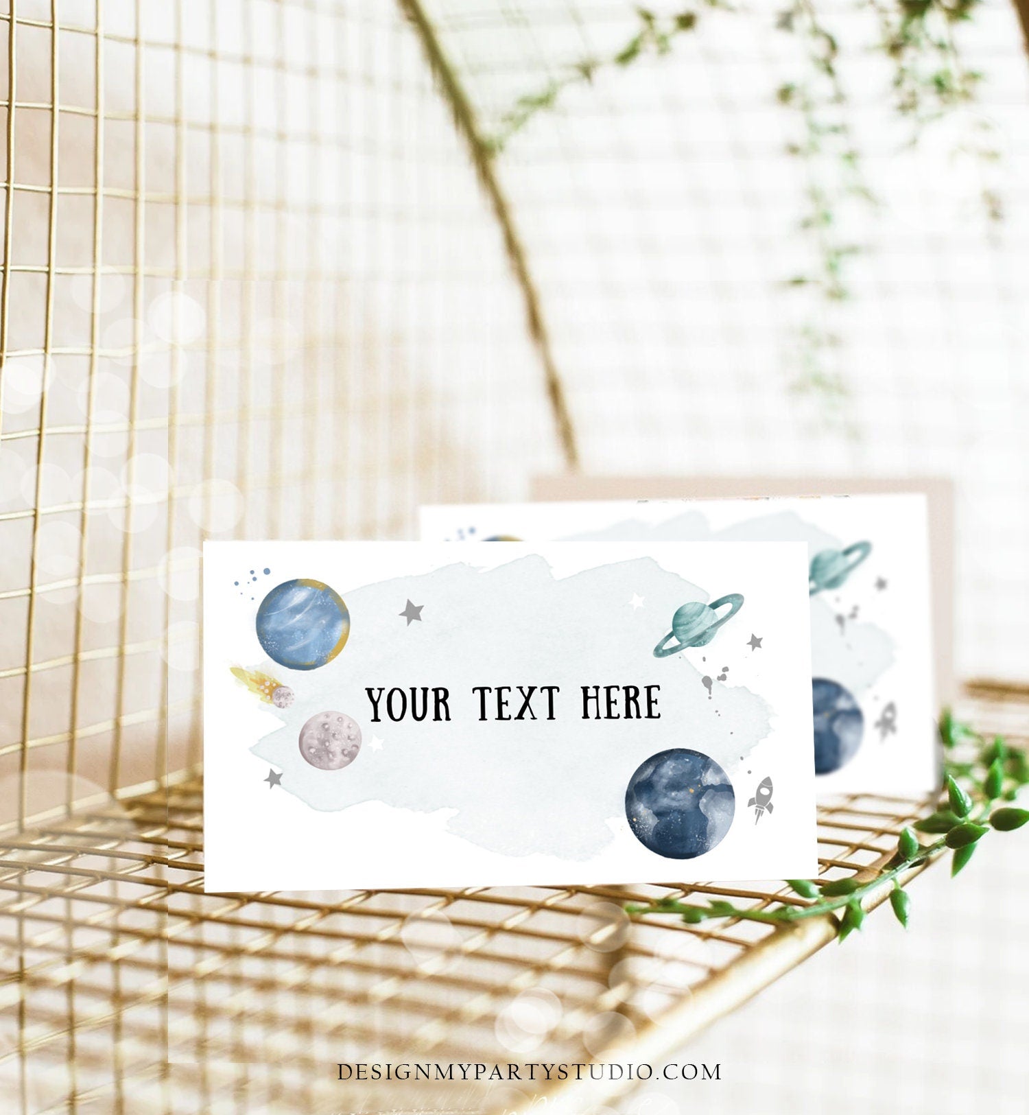 Editable Food Labels Outer Space Birthday Galaxy Food Labels Place Card Tent Card Astronaut Around the Sun Silver Boy Template Corjl 0357