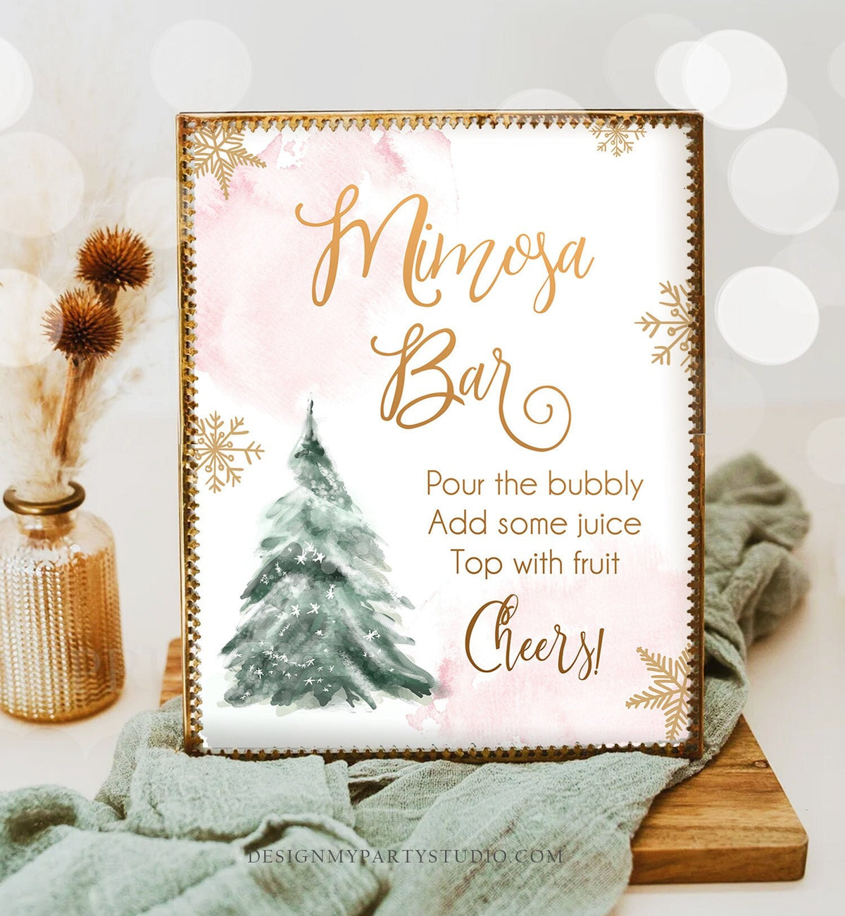 Mimosa Bar Sign Bridal Shower Signs Mimosa Bar Sign Christmas Winter Wedding Shower Decor Farmhouse Tree Watercolor Download Printable 0363