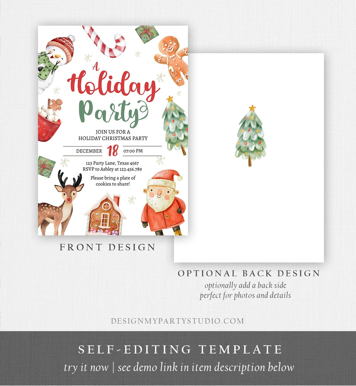 Editable Christmas Party Invitation Kids Christmas House Party Invite Holiday Party Birthday Xmas Corjl Template Download Printable 0445