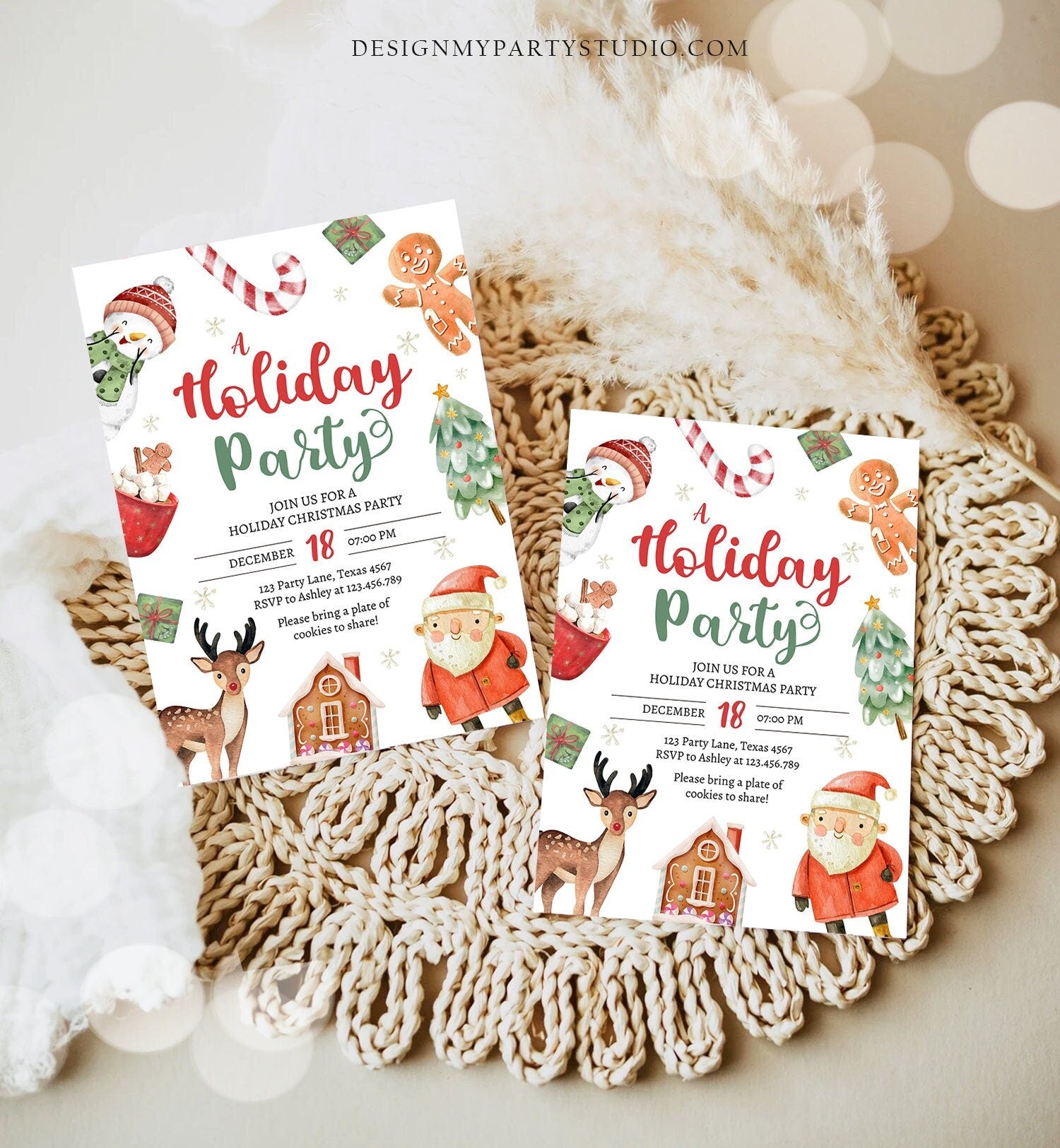 Editable Christmas Party Invitation Kids Christmas House Party Invite Holiday Party Birthday Xmas Corjl Template Download Printable 0445