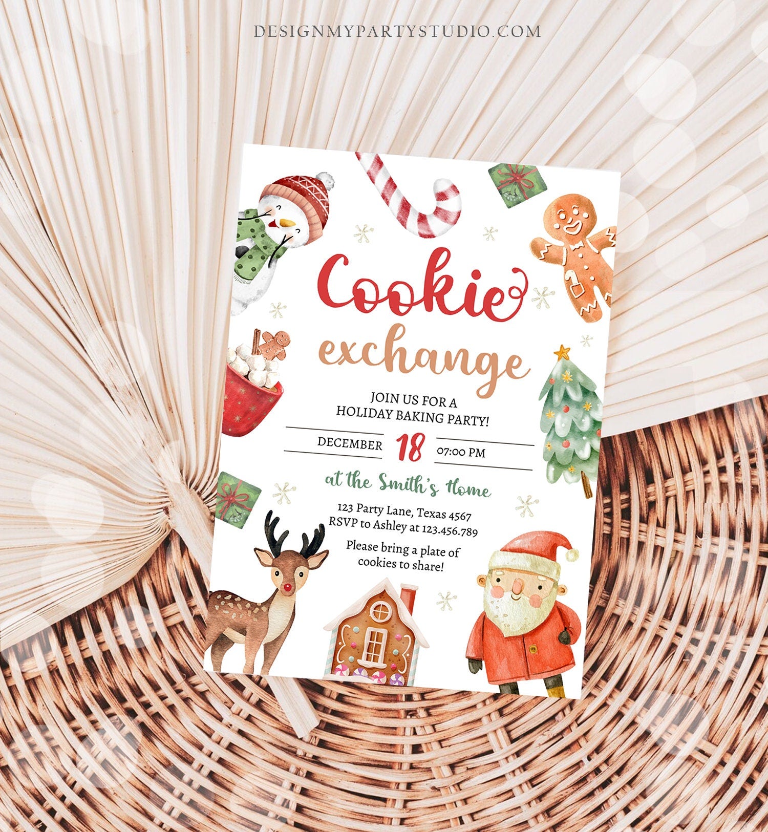 Christmas Cookie Exchange Invitation Kids Cookie Party Invite Holiday Party Birthday Baking Party Corjl Template Download Printable 0445