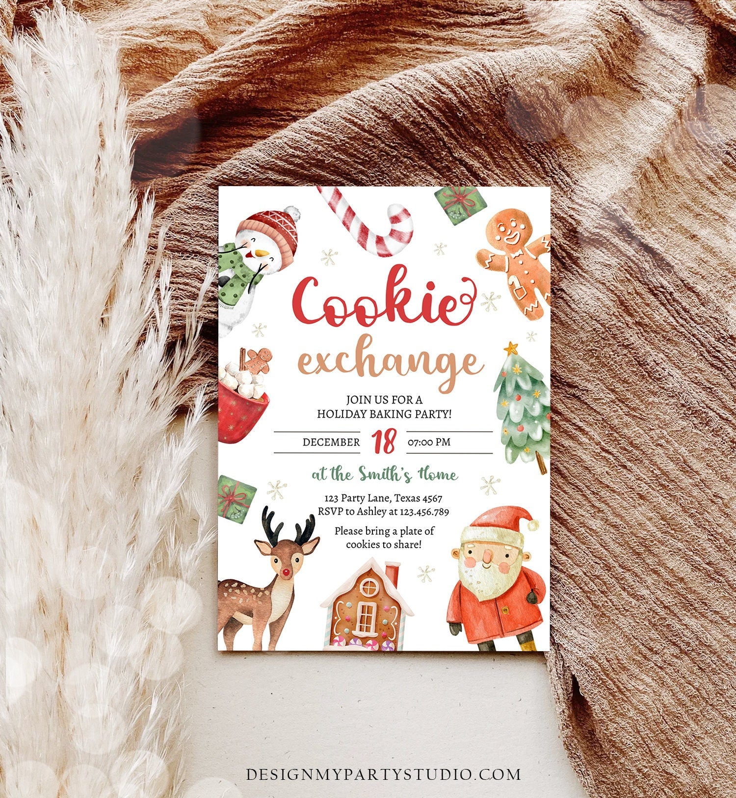 Christmas Cookie Exchange Invitation Kids Cookie Party Invite Holiday Party Birthday Baking Party Corjl Template Download Printable 0445