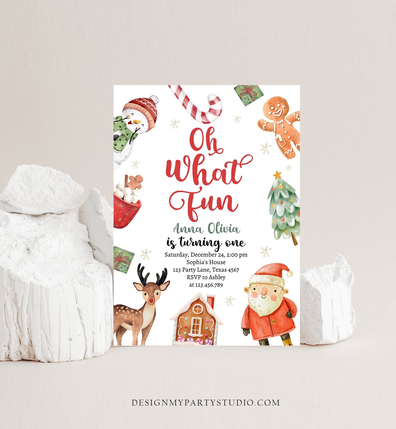 Editable Christmas Party Invitation Kids Holiday Santa Hat Oh What Fun Invite Christmas Birthday Evite Template Download Printable 0445