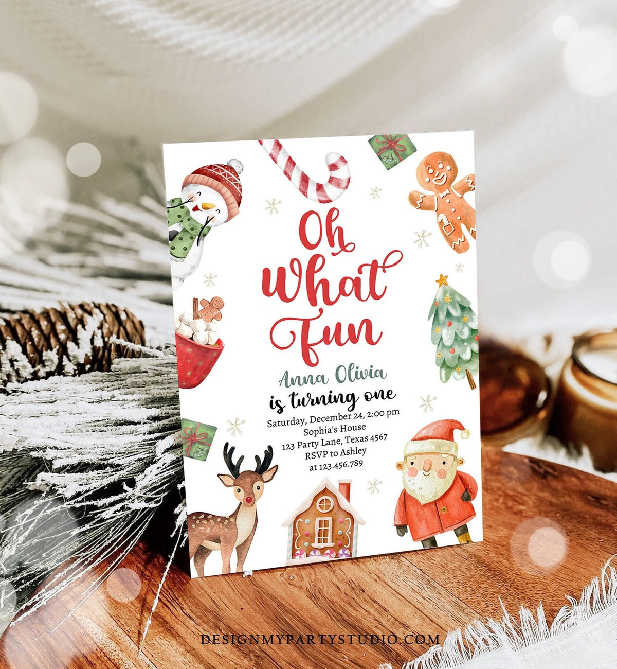 Editable Christmas Party Invitation Kids Holiday Santa Hat Oh What Fun Invite Christmas Birthday Evite Template Download Printable 0445