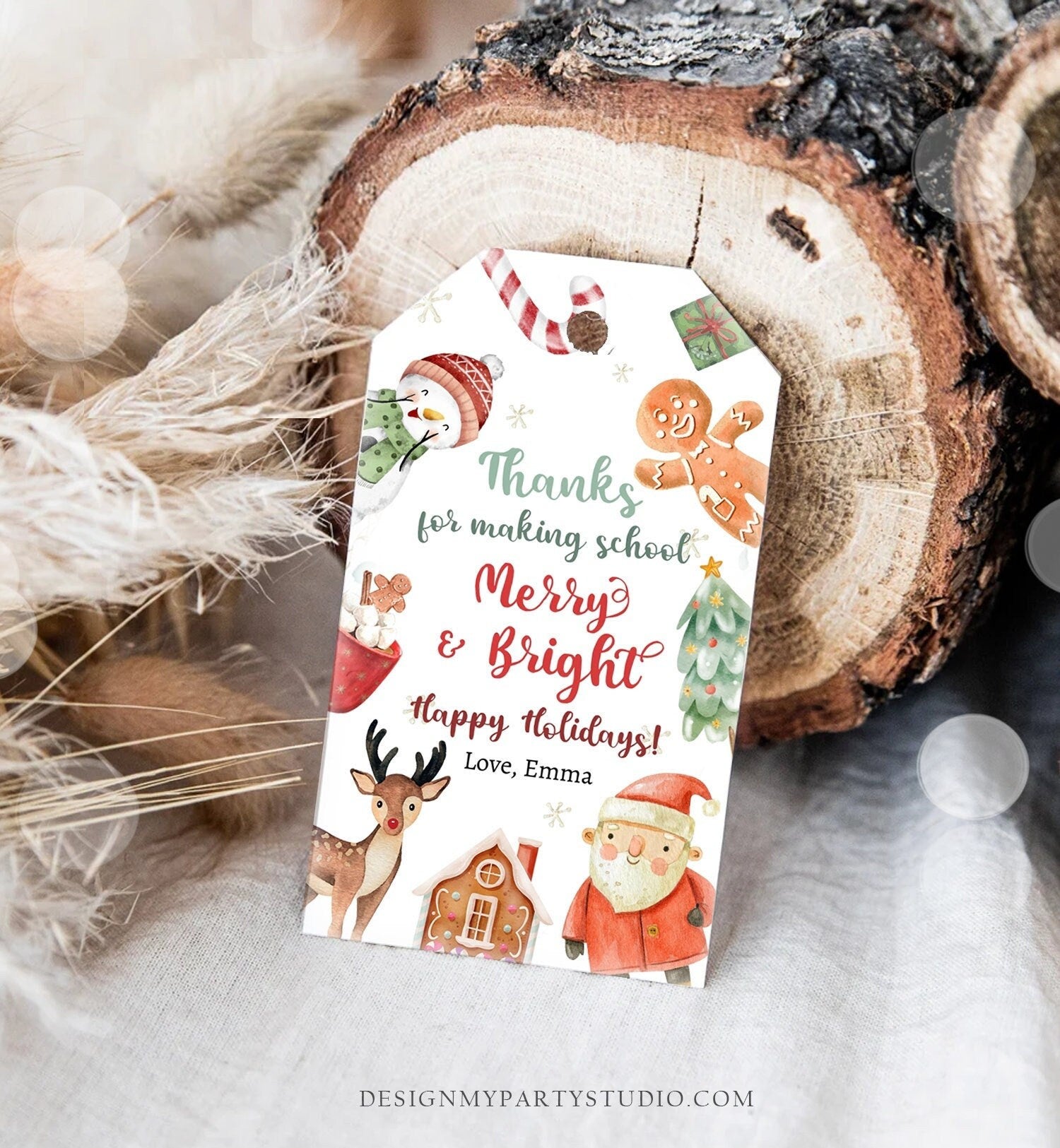 Editable School Merry and Bright Tag Christmas Gift Tag Holiday Tag Appreciation Teacher Staff Download Printable Template Corjl 0443 0445