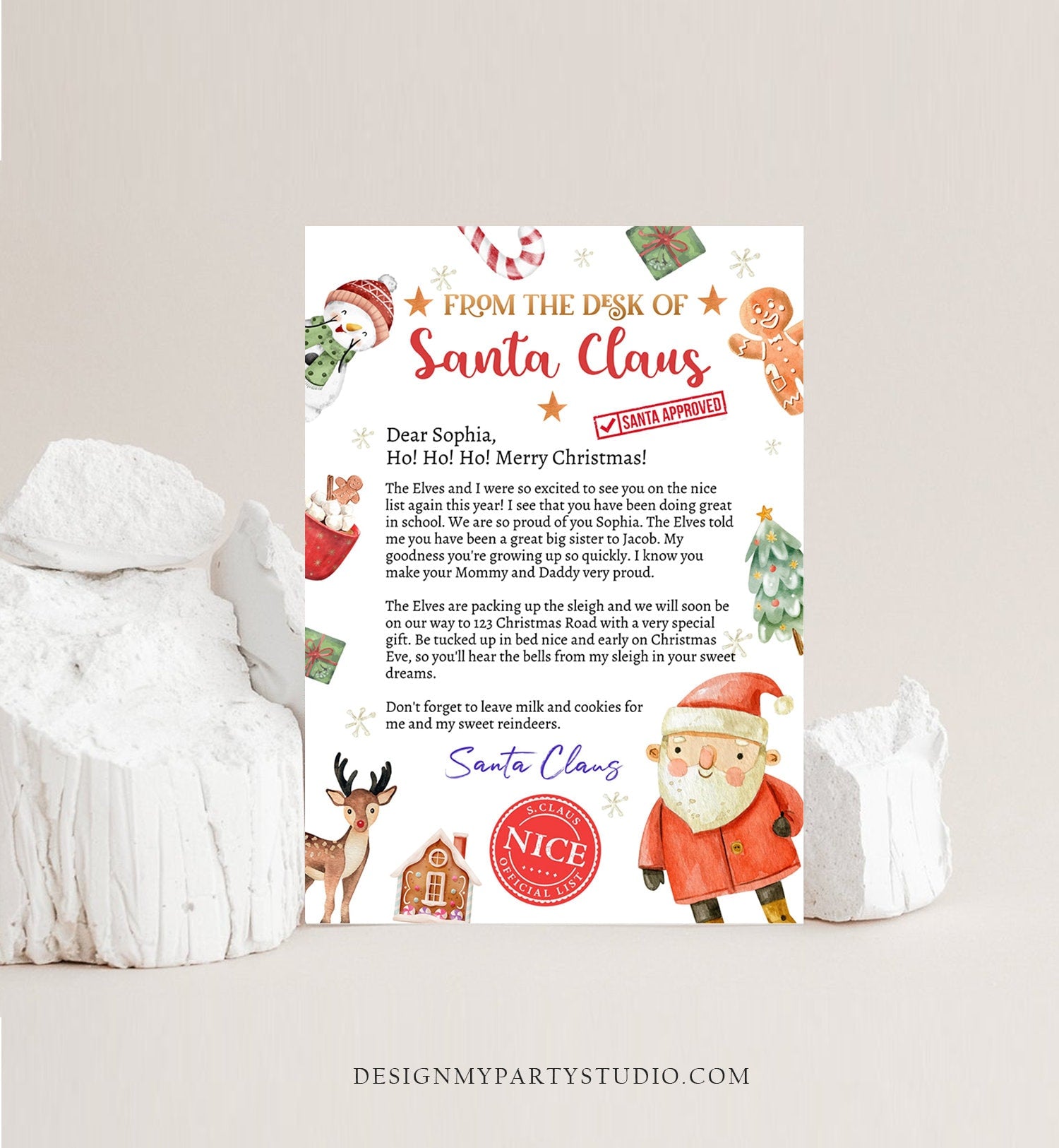 Editable Personalized Letter from Santa Claus From The Desk of Santa C -  Design My Party Studio