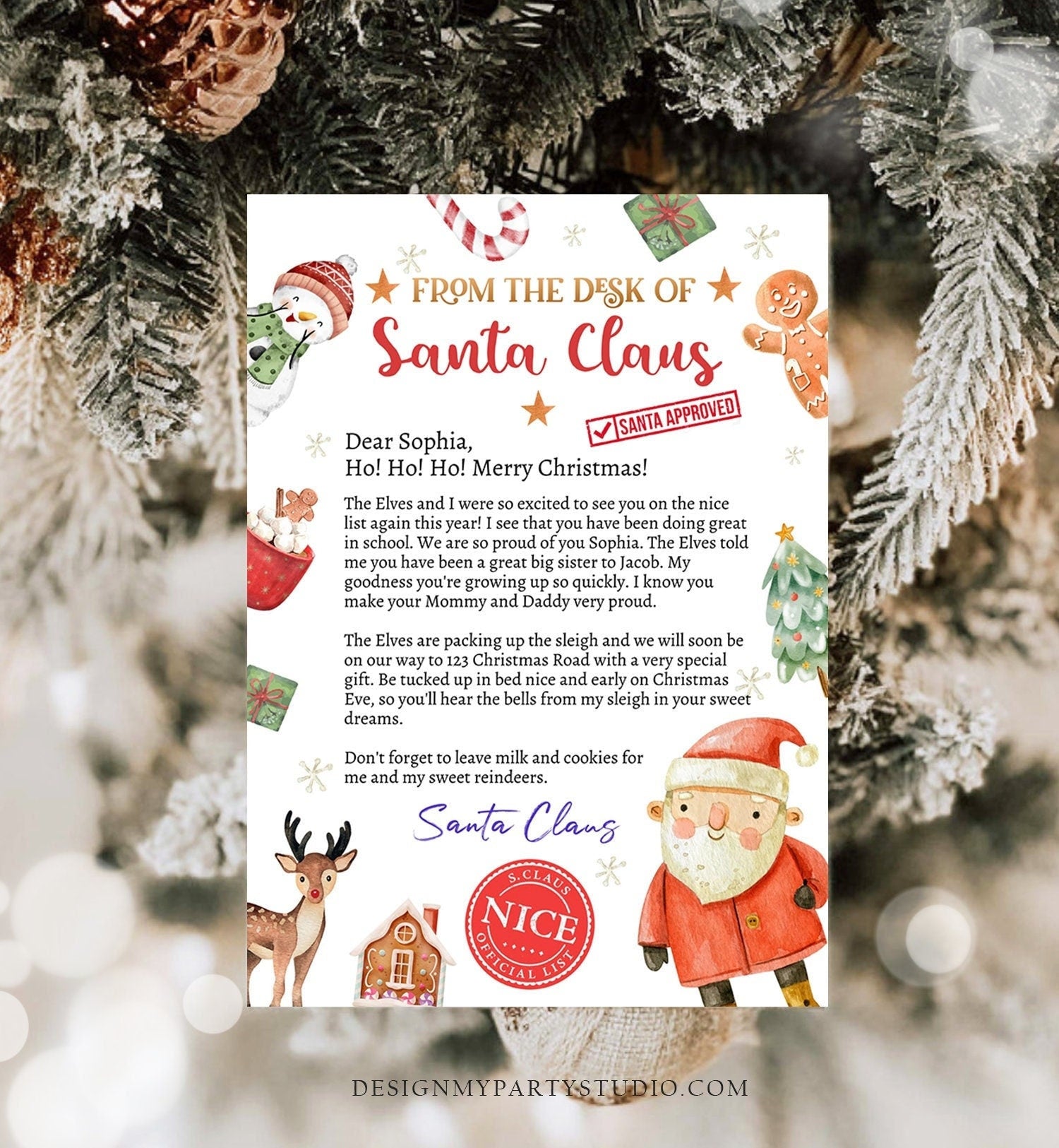 Editable Personalized Letter from Santa Claus From The Desk of Santa Christmas Eve North Pole Mail Download Printable Template 0445