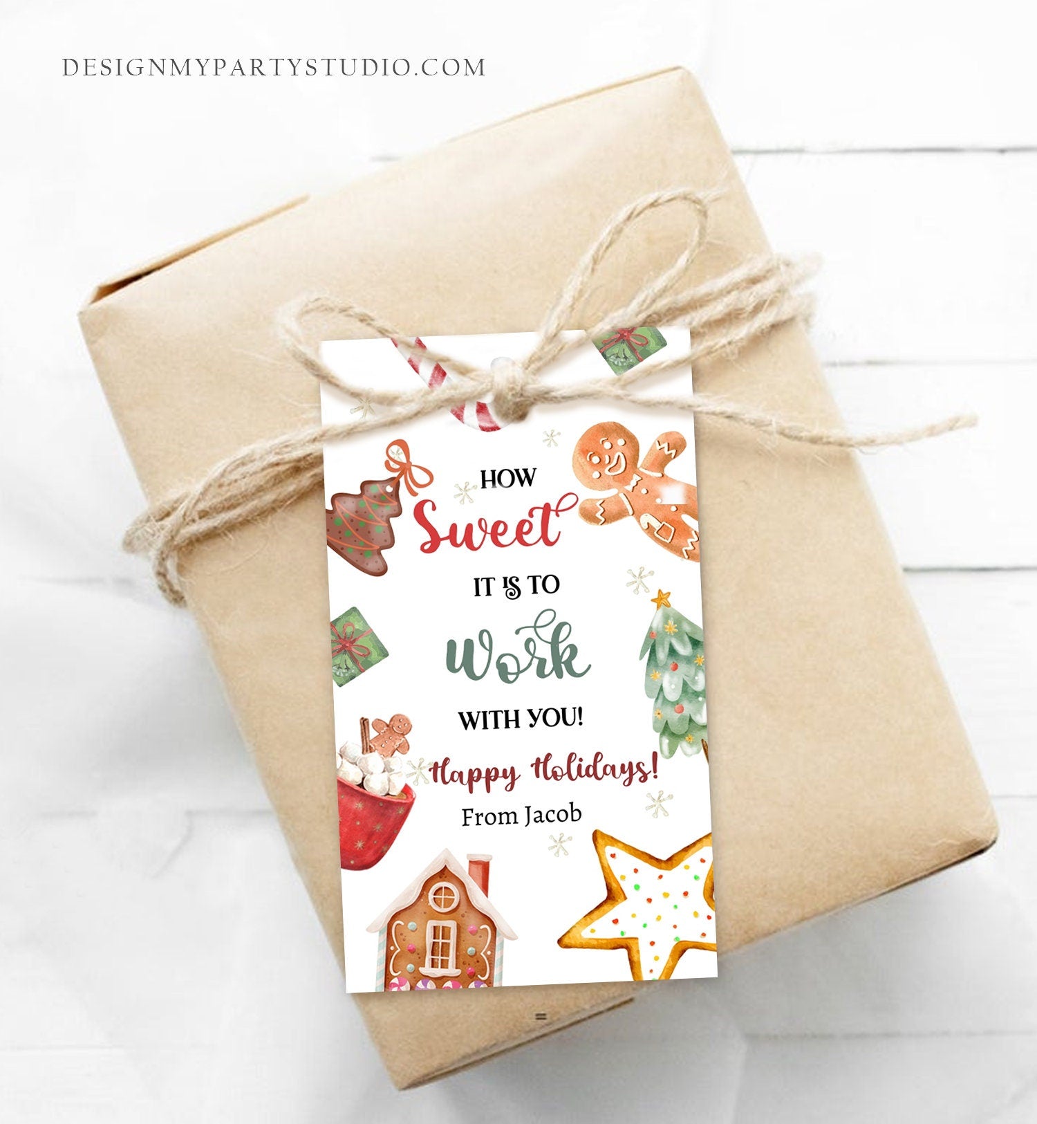 Editable Christmas Gift Tag Sweet it is to work with You Holiday Appreciation Candy Cookie Staff Coworker Printable Template Corjl 0443 0445