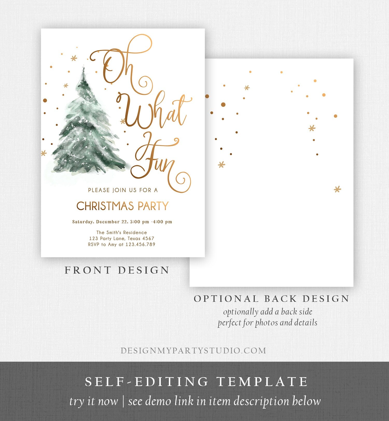 Editable Christmas Party Invitation Winter Tree Oh What Fun Invite Holiday Party Birthday Invite Corjl Template Download Printable 0363