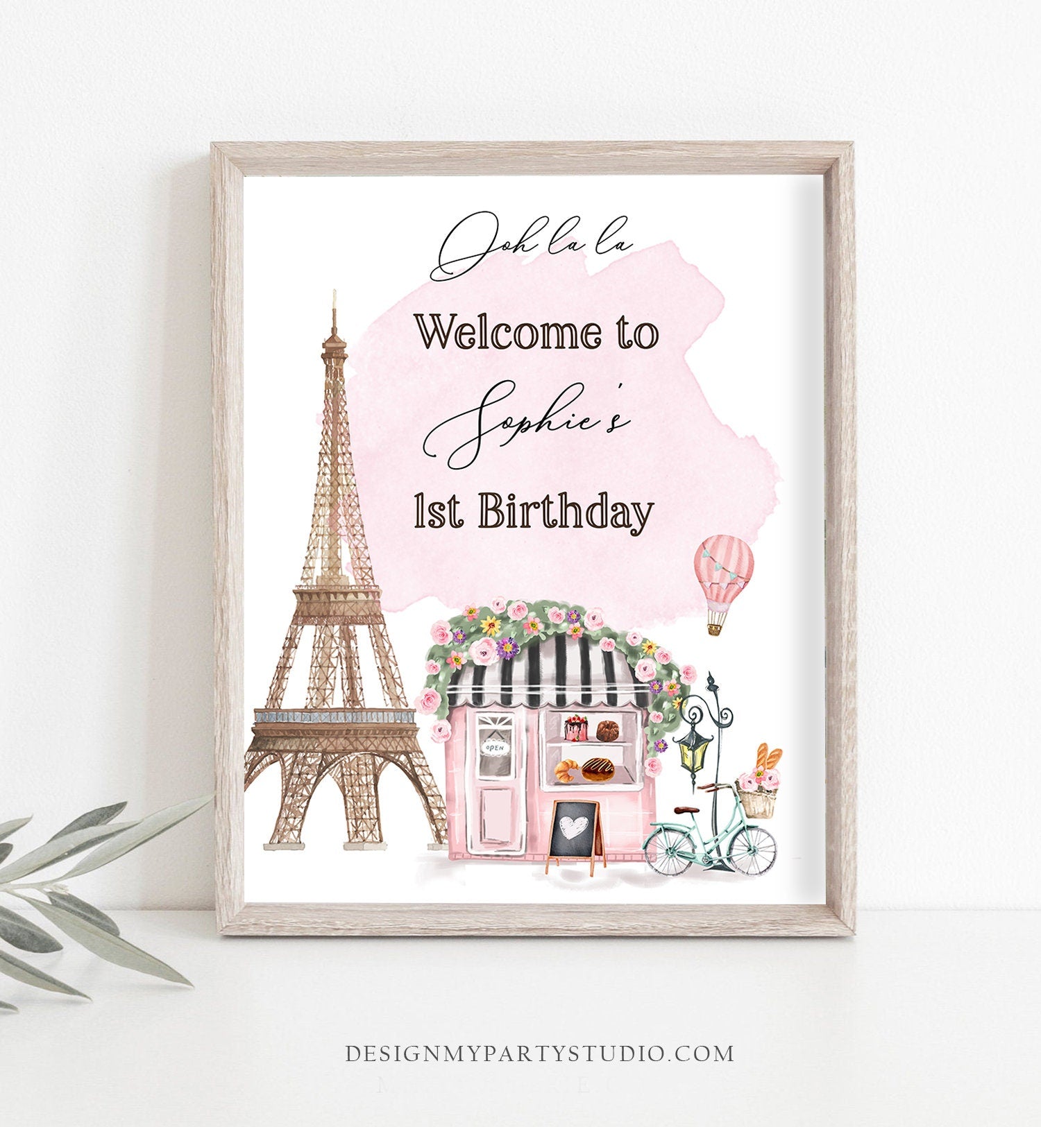 Editable Paris Birthday Welcome Sign French Patisserie Tea Party Birthday Floral France Paris Party Parisian Template PRINTABLE Corjl 0441