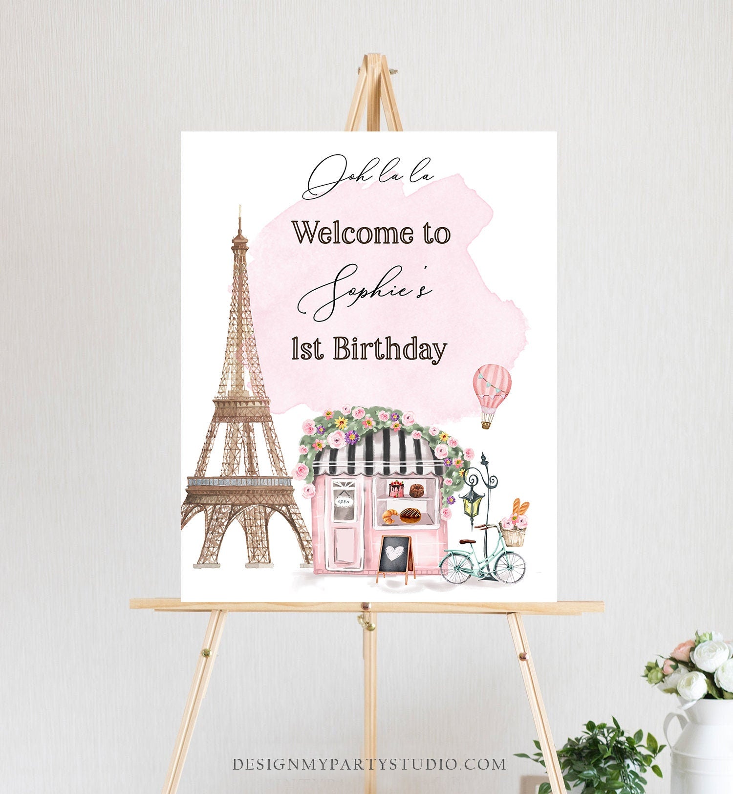 Editable Paris Birthday Welcome Sign French Patisserie Tea Party Birthday Floral France Paris Party Parisian Template PRINTABLE Corjl 0441