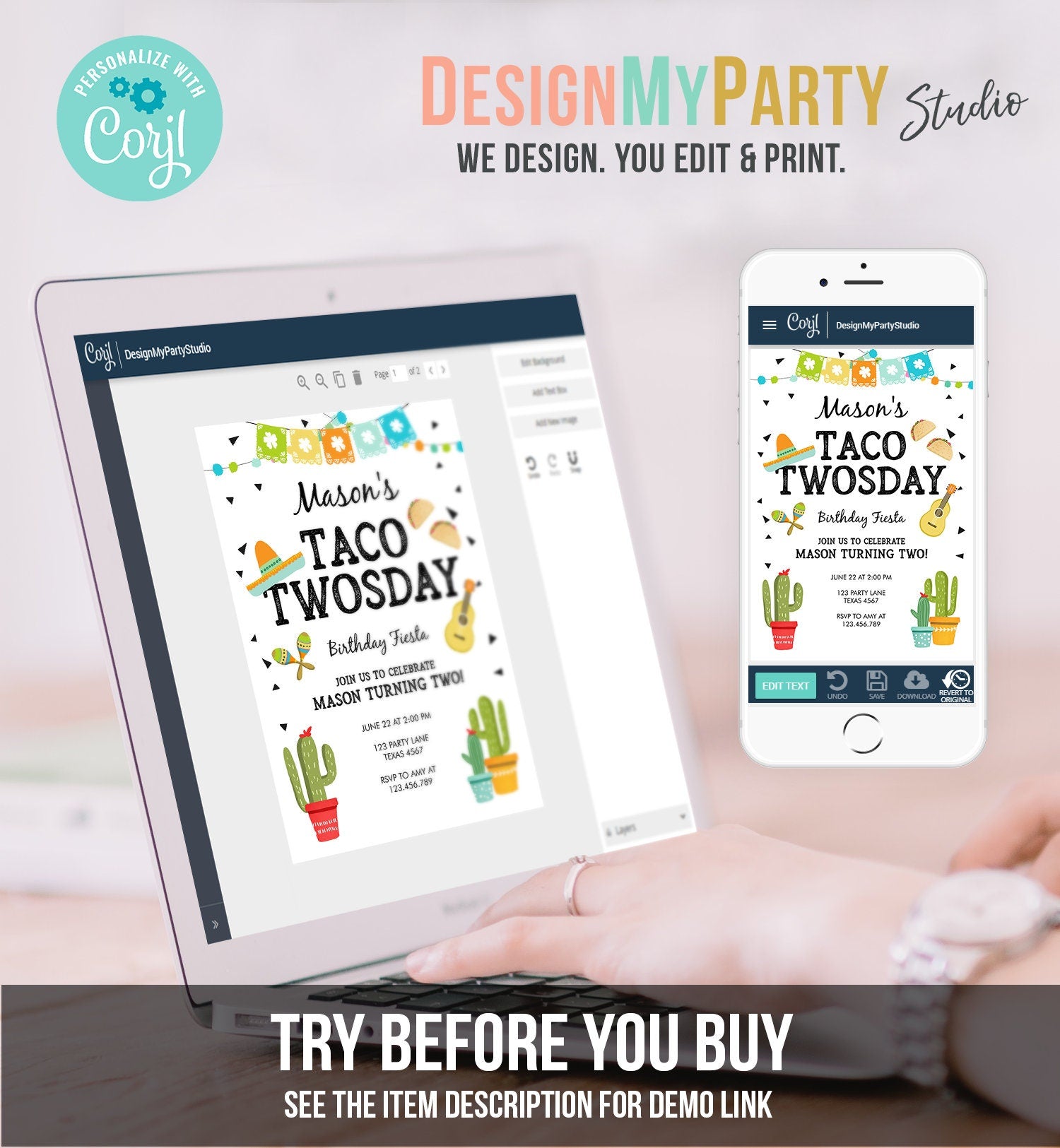 Editable Taco Twosday Invitation Mexican Twosday Birthday Fiesta 2nd Birthday Boy Fiesta Two Download Printable Invite Template Evite 0161