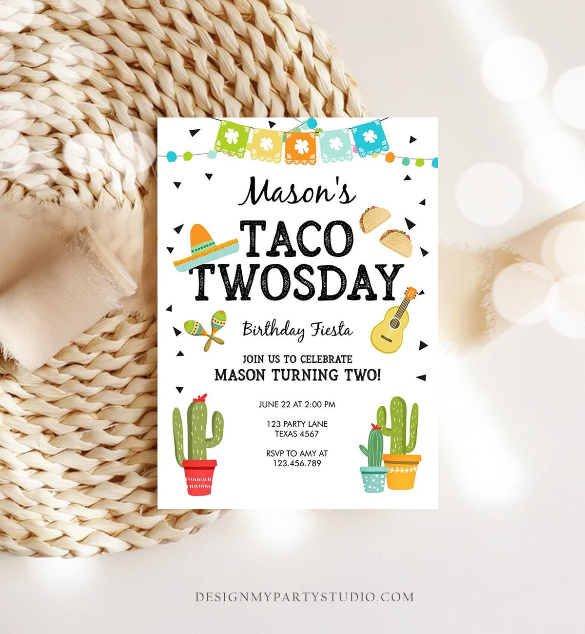 Editable Taco Twosday Invitation Mexican Twosday Birthday Fiesta 2nd Birthday Boy Fiesta Two Download Printable Invite Template Evite 0161