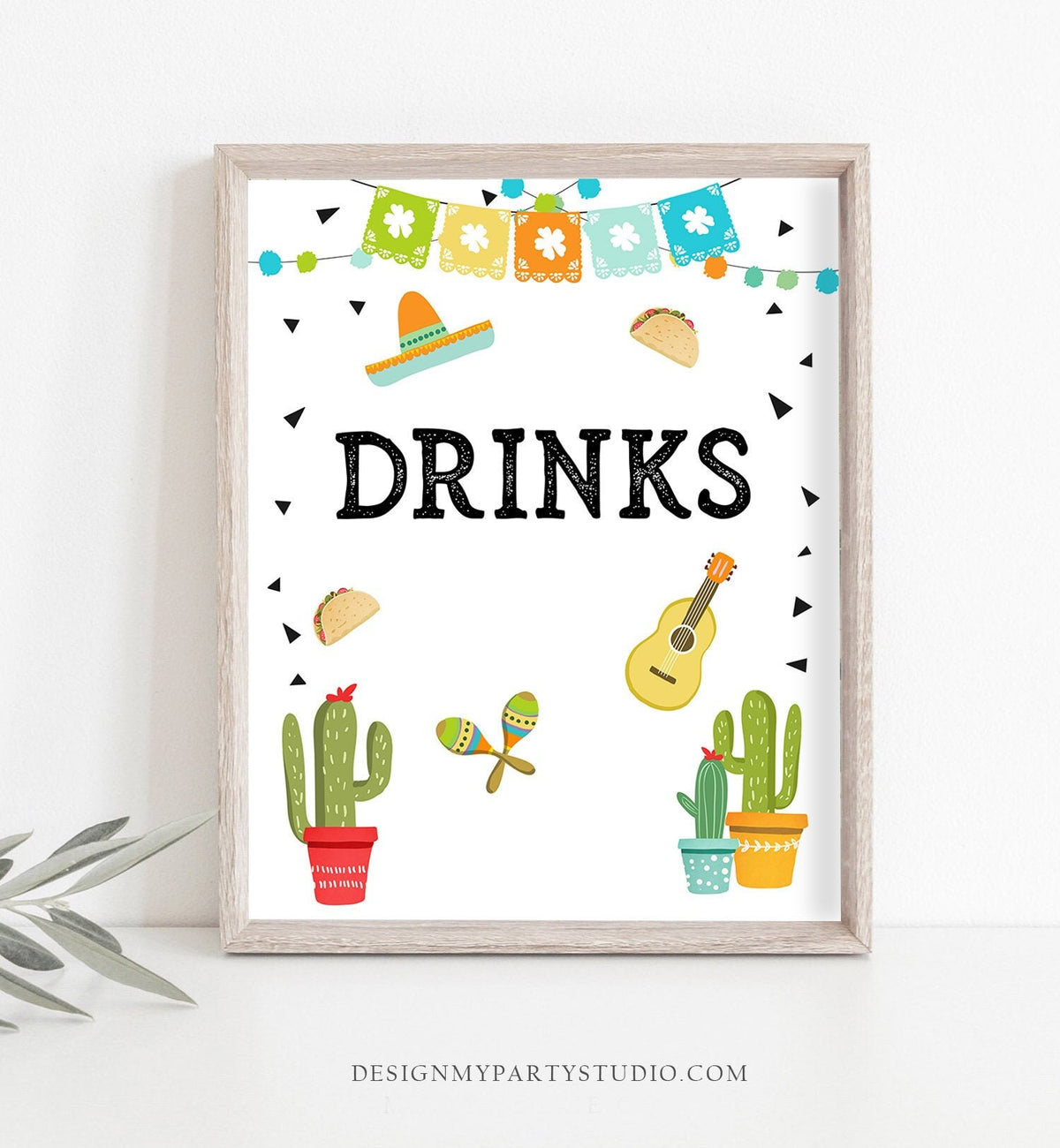 Fiesta Drinks Sign Fiesta Theme Birthday Boy Baby Shower Decor Cactus Succulent Table Drinks Station 8x10 Instant Download Printable 0161