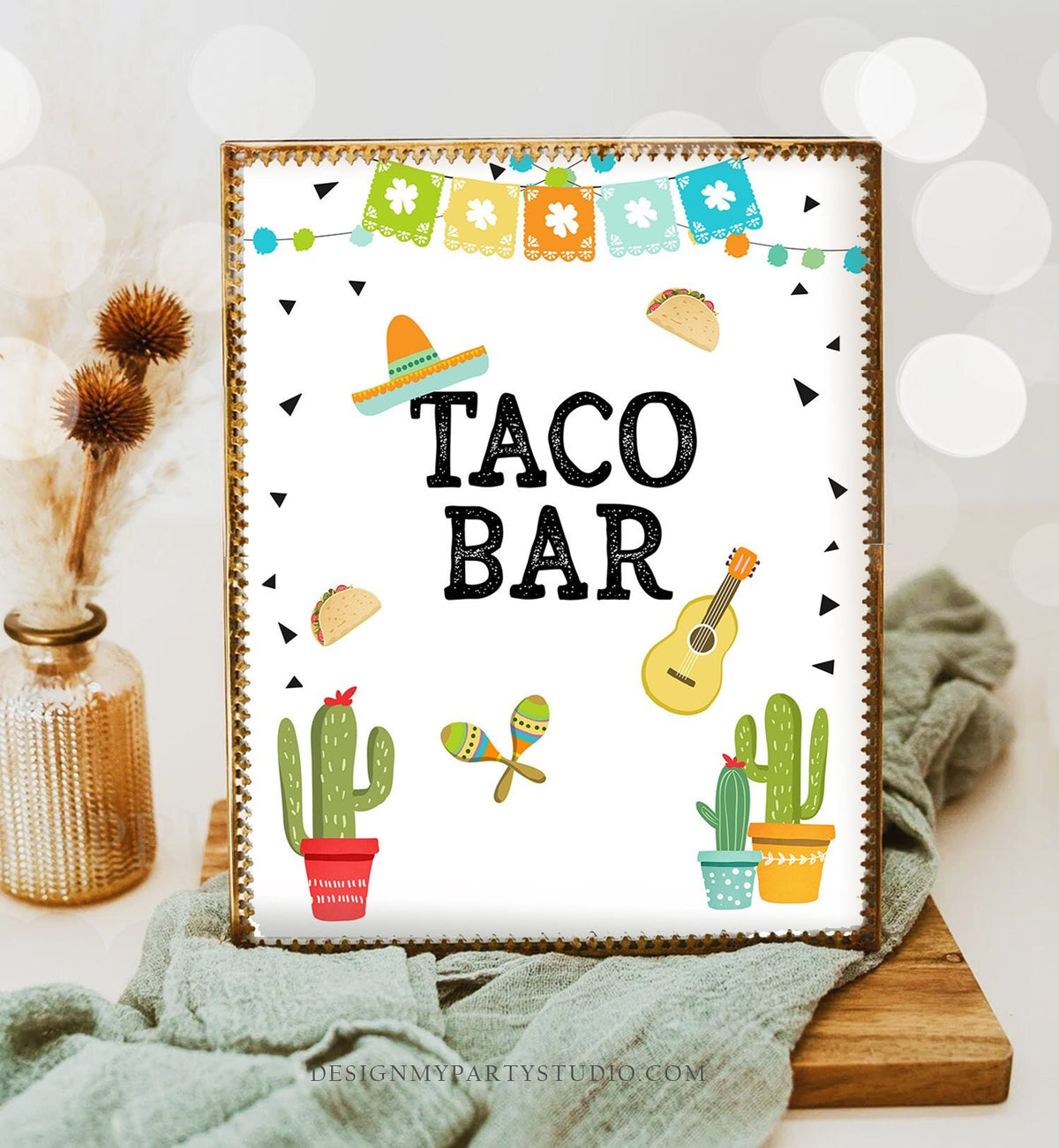 Fiesta Taco Bar Sign Fiesta Theme Bridal Shower Baby Shower Decor Cactus Succulent Table Taco Sign 8x10 Instant Download Printable 0161