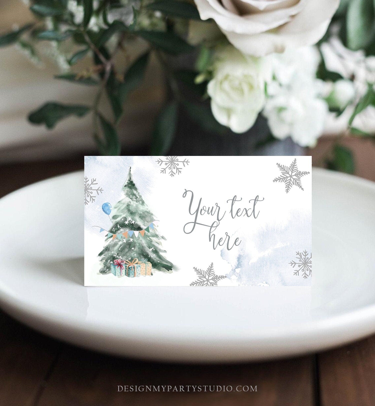 Editable Winter Onederland Birthday Food Tent Cards Winter Tree Labels Boy Christmas Party Place Cards Snow Printable Template Corjl 0363