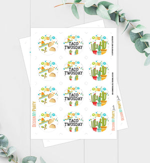 Fiesta Cupcake Toppers Taco Twosday Favor Tags Birthday Party Decoration Fiesta Mexican Party Cactus 2nd Download Digital PRINTABLE 0161