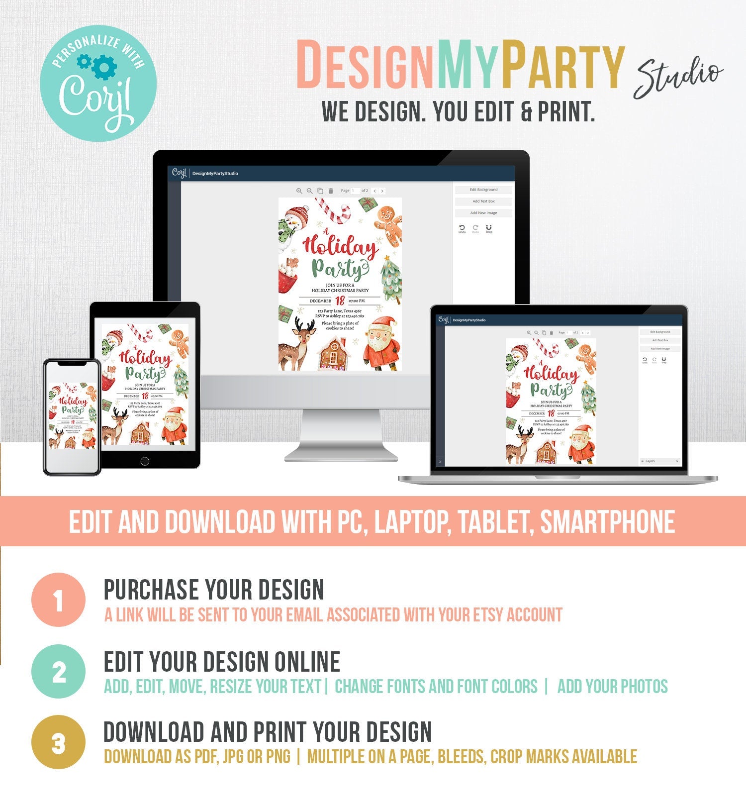 Editable Christmas Party Invitation Kids Christmas House Party Invite Holiday Party Birthday Xmas Corjl Template Download Printable 0445