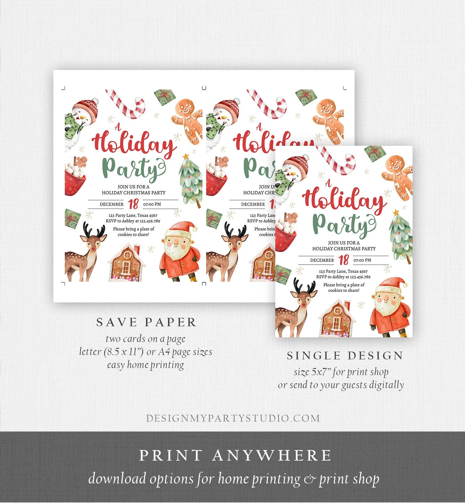 Editable Christmas Party Invitation Kids Christmas House Party Invite Holiday Party Birthday Xmas Corjl Template Download Printable 0445