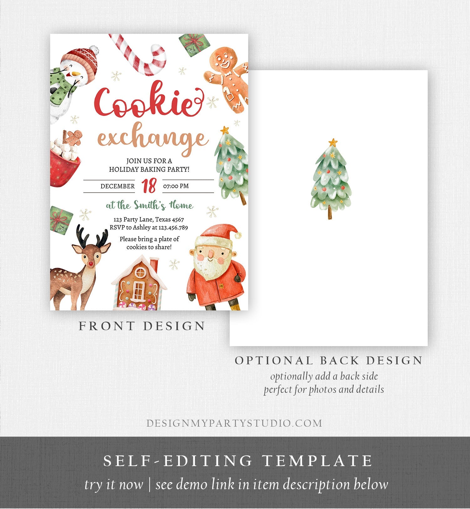 Christmas Cookie Exchange Invitation Kids Cookie Party Invite Holiday Party Birthday Baking Party Corjl Template Download Printable 0445