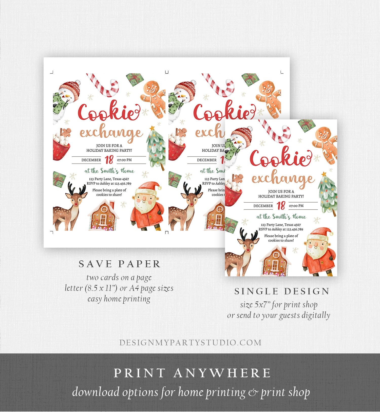 Christmas Cookie Exchange Invitation Kids Cookie Party Invite Holiday Party Birthday Baking Party Corjl Template Download Printable 0445