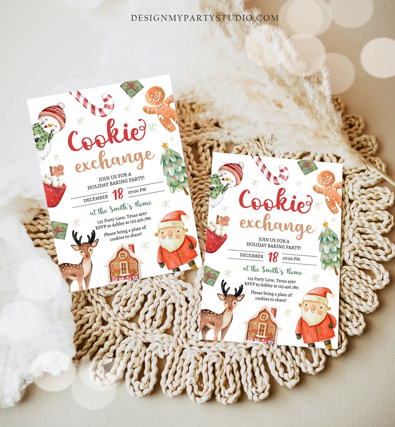 Christmas Cookie Exchange Invitation Kids Cookie Party Invite Holiday Party Birthday Baking Party Corjl Template Download Printable 0445