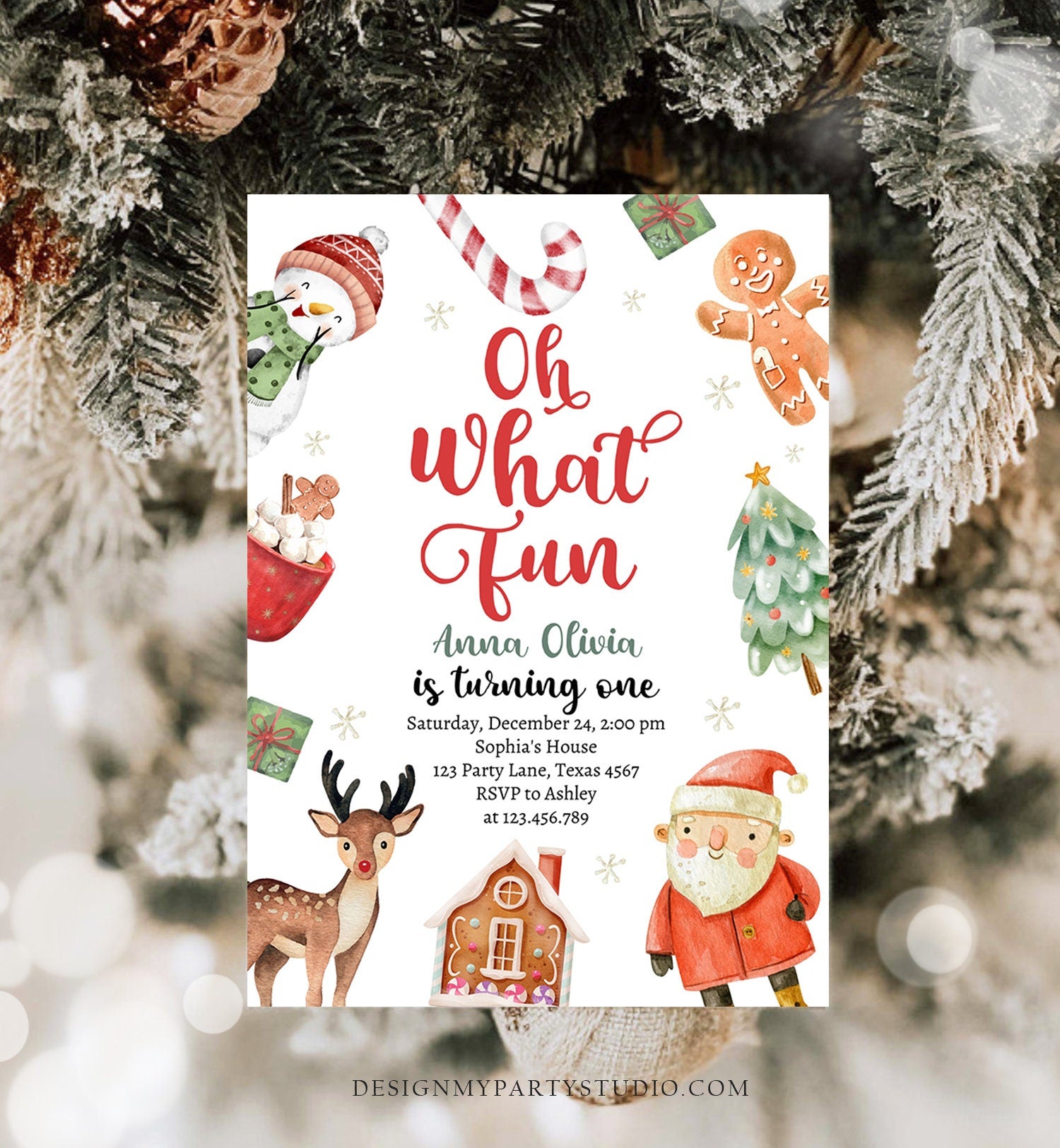 Editable Christmas Party Invitation Kids Holiday Santa Hat Oh What Fun Invite Christmas Birthday Evite Template Download Printable 0445