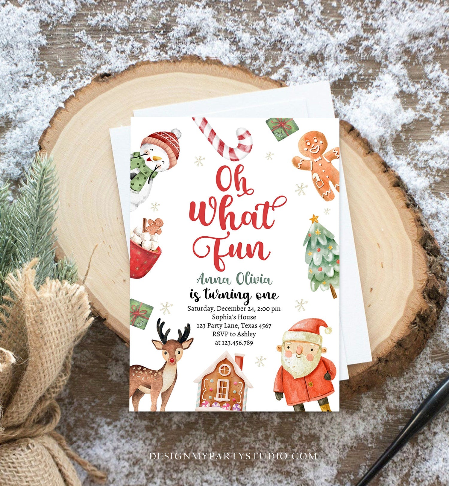 Editable Christmas Party Invitation Kids Holiday Santa Hat Oh What Fun Invite Christmas Birthday Evite Template Download Printable 0445