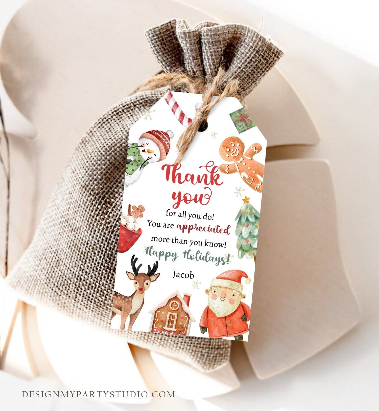 Editable Thank you for all you do Treat Tags Christmas Gift Tag Holiday Appreciation Teacher Family Staff Printable Template Corjl 0443 0445