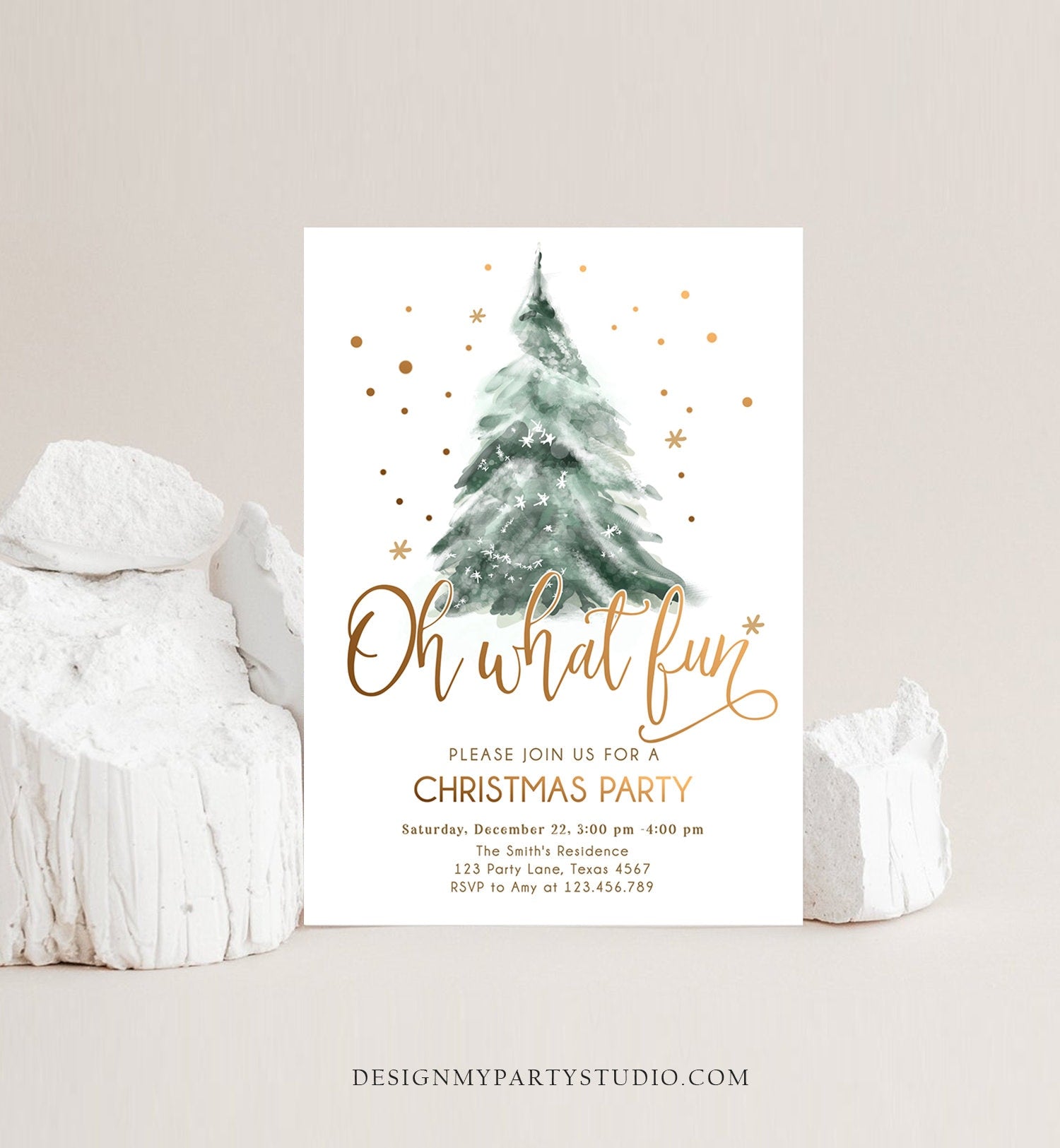 Editable Christmas Party Invitation Winter Tree Oh What Fun Invite Holiday Party Birthday Invite Corjl Template Download Printable 0363