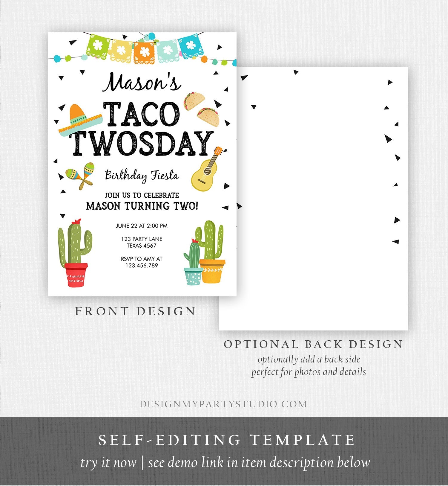 Editable Taco Twosday Invitation Mexican Twosday Birthday Fiesta 2nd Birthday Boy Fiesta Two Download Printable Invite Template Evite 0161